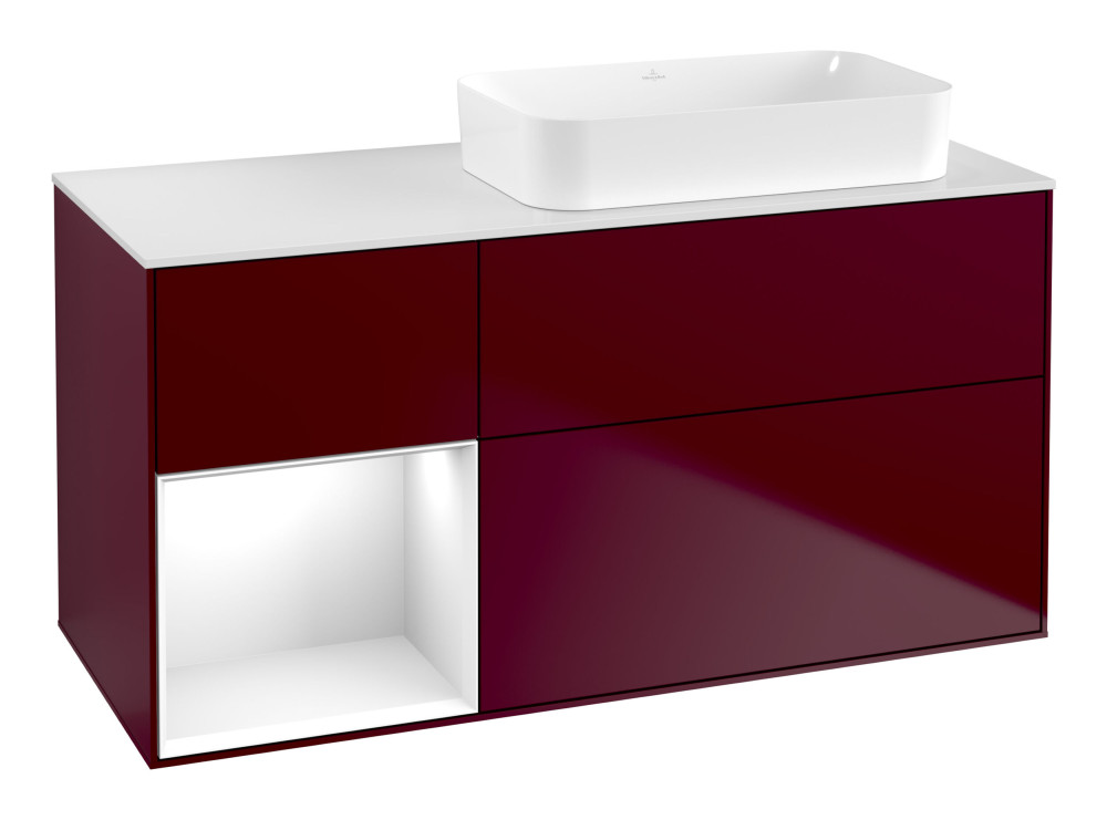 Тумба под раковину Villeroy & Boch Finion 120х50,1 см с подсветкой МДФ пион матовый лак/стекло белое матовое F681GFHB