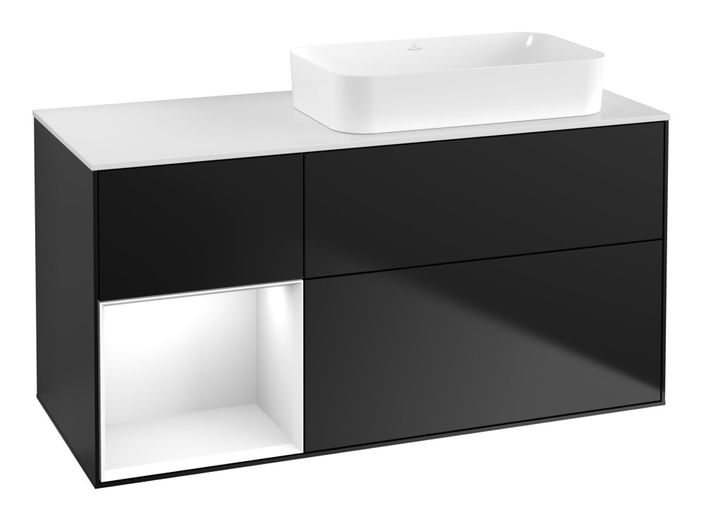 Тумба под раковину Villeroy & Boch Finion 120х50,1 см с подсветкой МДФ черный матовый лак/стекло белое матовое F681GFPD