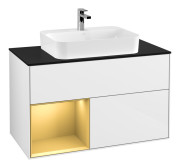 Тумба под раковину Villeroy & Boch Finion 100х50,1 см с подсветкой МДФ глянцевый белый лак/стекло черное матовое G362HFGF