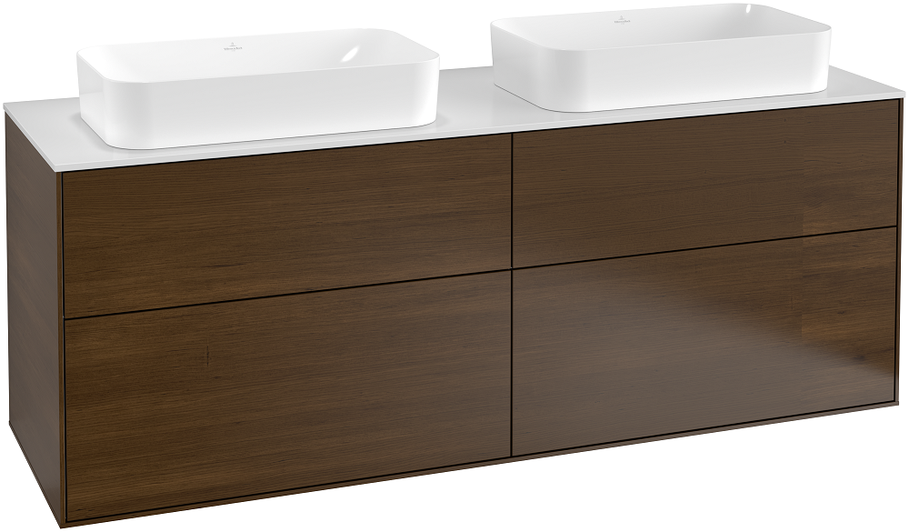 Тумба под раковину Villeroy & Boch Finion 160х50,1 см с подсветкой МДФ шпон грецкого ореха/стекло белое матовое G72100GN