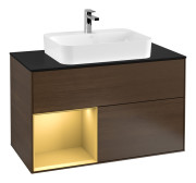 Тумба под раковину Villeroy & Boch Finion 100х50,1 см с подсветкой МДФ шпон грецкого ореха/стекло черное матовое G362HFGN