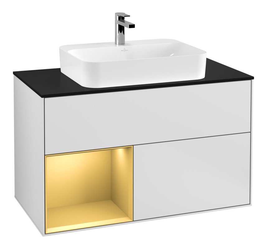 Тумба под раковину Villeroy & Boch Finion 100х50,1 см с подсветкой МДФ белый матовый лак/стекло черное матовое G362HFMT