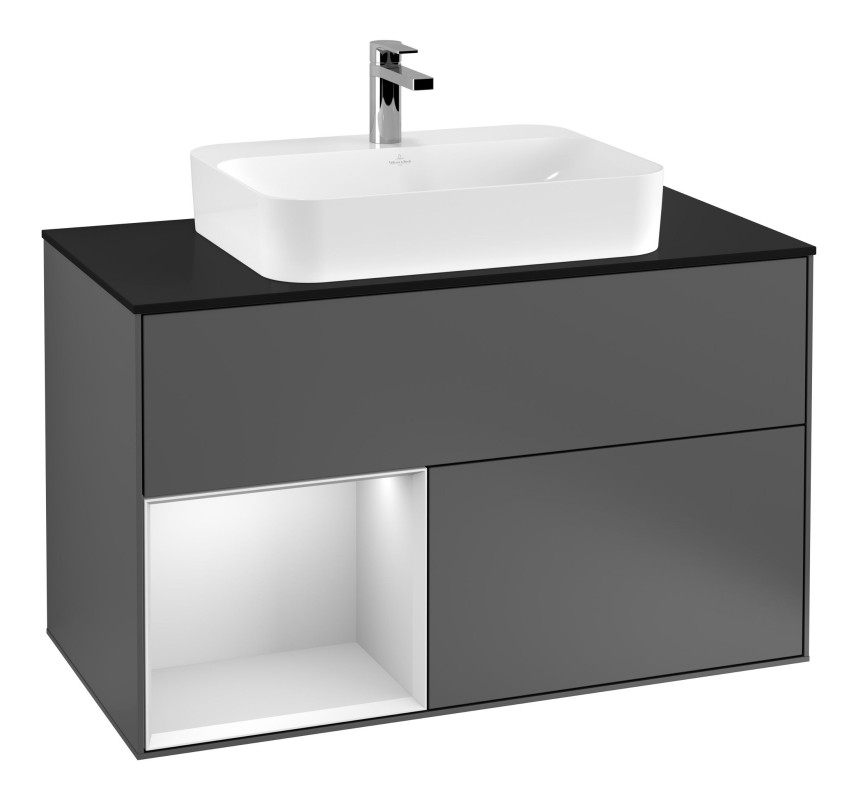 Тумба під раковину Villeroy & Boch Finion 100х50,1 см з підсвічуванням МДФ антрацит матовий лак/скло чорне матове G362MTGK