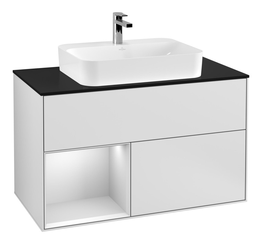 Тумба під раковину Villeroy & Boch Finion 100х50,1 см із підсвічуванням МДФ білий матовий лак/скло чорне матове G362MTMT