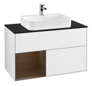 Тумба под раковину Villeroy & Boch Finion 100х50,1 см с подсветкой МДФ глянцевый белый лак/стекло черное матовое G362GNGF