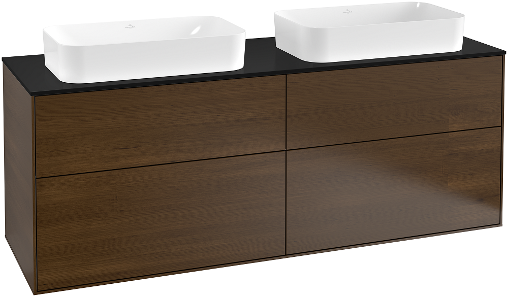 Тумба под раковину Villeroy & Boch Finion 160х50,1 см с подсветкой МДФ шпон грецкого ореха/стекло черное матовое G72200GN