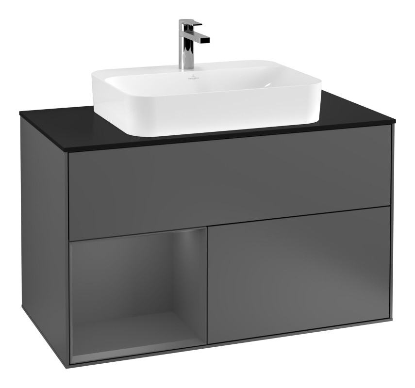 Тумба под раковину Villeroy & Boch Finion 100х50,1 см с подсветкой МДФ антрацит матовый лак/стекло черное матовое G362GKGK