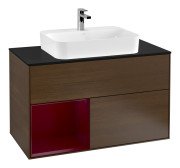 Тумба под раковину Villeroy & Boch Finion 100х50,1 см с подсветкой МДФ шпон грецкого ореха/стекло черное матовое G362HBGN