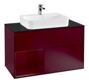 Тумба під раковину Villeroy & Boch Finion 100х50,1 см з підсвічуванням МДФ півонія матовий лак/скло чорне матове G362HBHB