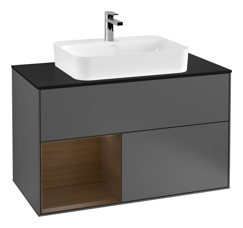 Тумба під раковину Villeroy & Boch Finion 100х50,1 см із підсвічуванням МДФ антрацит матовий лак/скло чорне матове G362GNGK