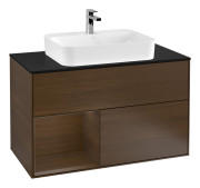 Тумба под раковину Villeroy & Boch Finion 100х50,1 см с подсветкой МДФ шпон грецкого ореха/стекло черное матовое G362GNGN