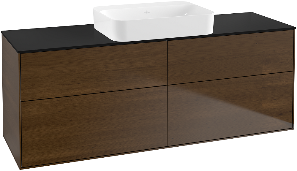 Тумба под раковину Villeroy & Boch Finion 160х50,1 см с подсветкой МДФ шпон грецкого ореха/стекло черное матовое G73200GN