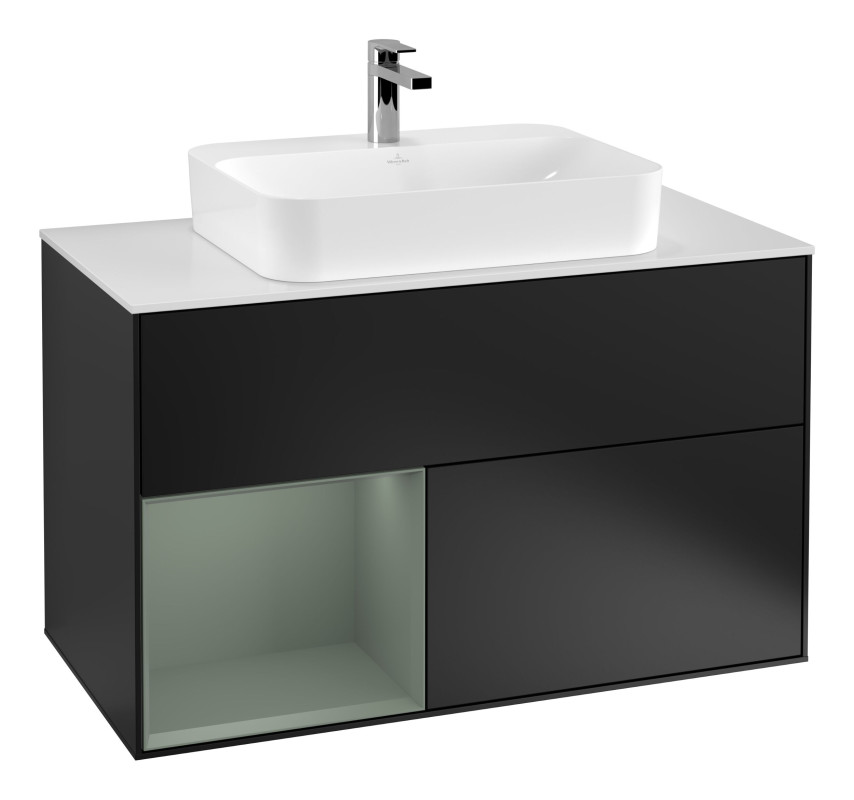 Тумба под раковину Villeroy & Boch Finion 100х50,1 см с подсветкой МДФ черный матовый лак/стекло белое матовое G361GMPD