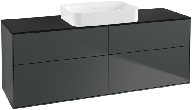 Тумба под раковину Villeroy & Boch Finion 160х50,1 см с подсветкой МДФ темно-синий матовый лак/стекло черное матовое G73200HG