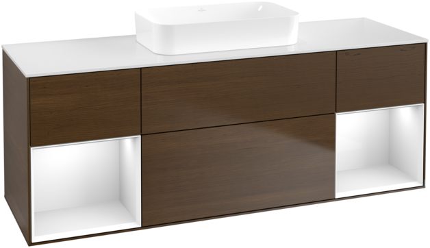 Тумба под раковину Villeroy & Boch Finion 160х50,1 см с подсветкой МДФ шпон грецкого ореха/стекло белое матовое F741GFGN