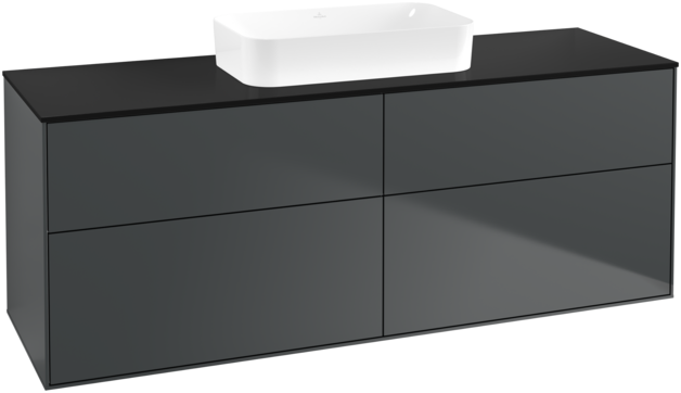 Тумба под раковину Villeroy & Boch Finion 160х50,1 см с подсветкой МДФ темно-синий матовый лак/стекло черное матовое F73200HG