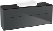 Тумба под раковину Villeroy & Boch Finion 160х50,1 см с подсветкой МДФ темно-синий матовый лак/стекло черное матовое F73200HG
