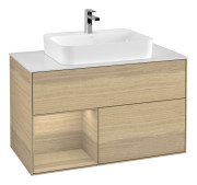 Тумба под раковину Villeroy & Boch Finion 100х50,1 см с подсветкой МДФ шпон дуба/стекло белое матовое G361PCPC