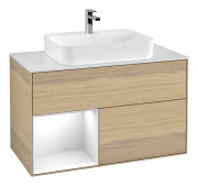 Тумба под раковину Villeroy & Boch Finion 100х50,1 см с подсветкой МДФ шпон дуба/стекло белое матовое G361GFPC