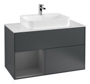 Тумба під раковину Villeroy & Boch Finion 100х50,1 см із підсвічуванням МДФ темно-синій матовий лак/скло біле матове G361GKHG