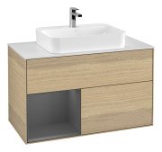 Тумба під раковину Villeroy & Boch Finion 100х50,1 см із підсвічуванням МДФ шпон дуба/скло біле матове G361GKPC