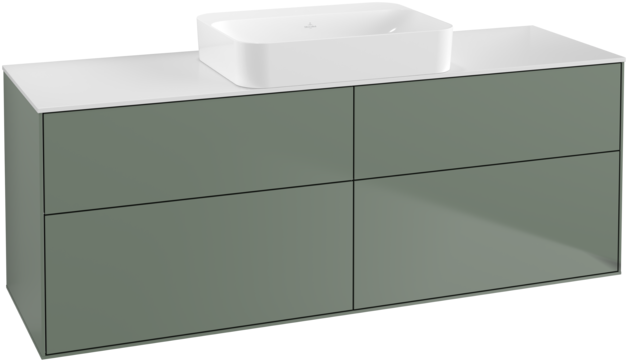 Тумба під раковину Villeroy & Boch Finion 160х50,1 см із підсвічуванням МДФ оливковий матовий лак/скло біле матове G73100GM