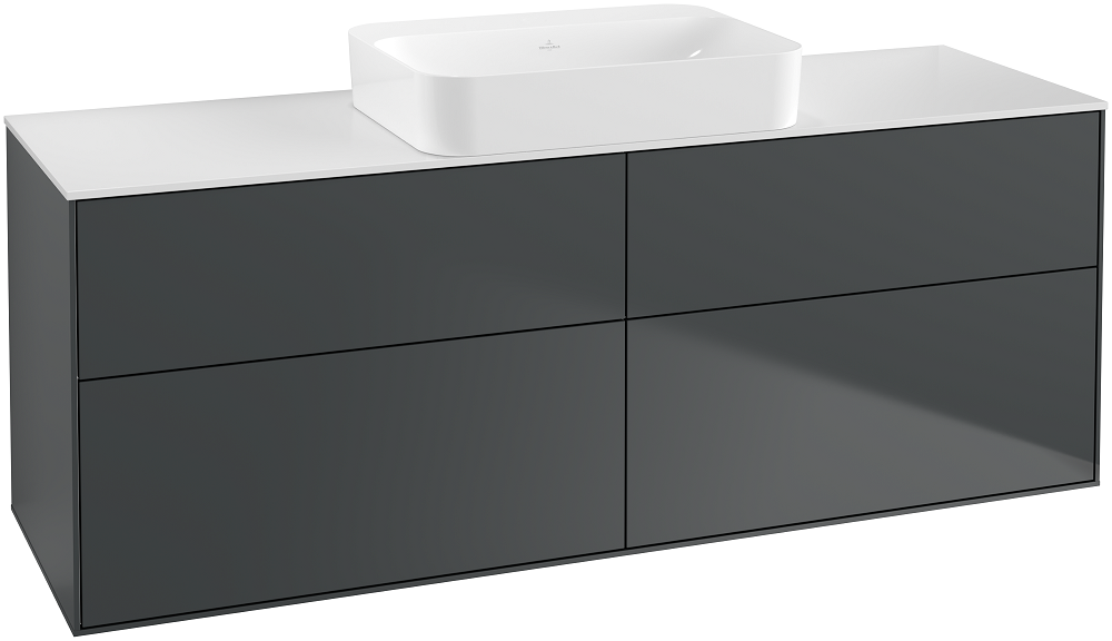 Тумба під раковину Villeroy & Boch Finion 160х50,1 см із підсвічуванням МДФ темно-синій матовий лак/скло біле матове G73100HG