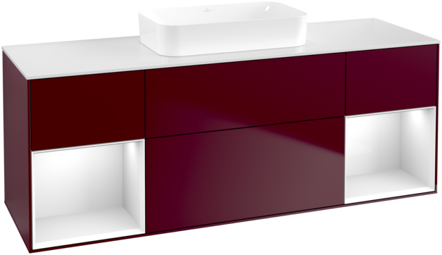 Тумба под раковину Villeroy & Boch Finion 160х50,1 см с подсветкой МДФ пион матовый лак/стекло белое матовое F741GFHB