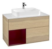 Тумба під раковину Villeroy & Boch Finion 100х50,1 см із підсвічуванням МДФ шпон дуба/скло біле матове G361HBPC