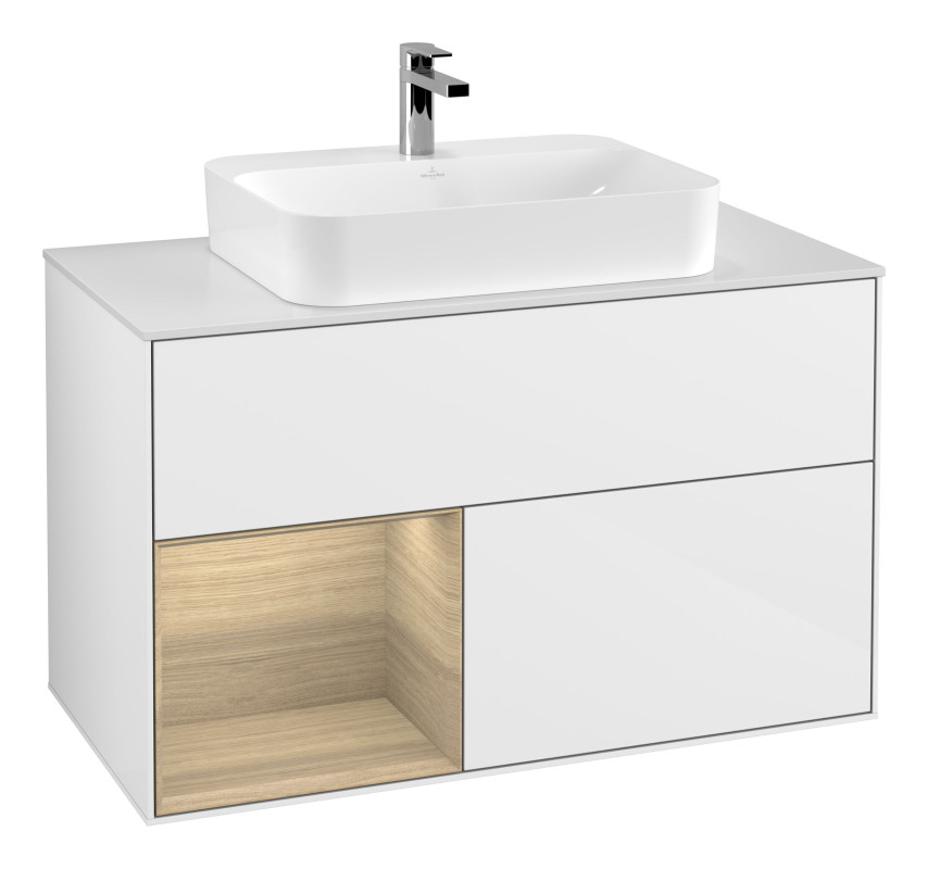 Тумба под раковину Villeroy & Boch Finion 100х50,1 см с подсветкой МДФ глянцевый белый лак/стекло белое матовое G361PCGF