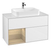 Тумба під раковину Villeroy & Boch Finion 100х50,1 см з підсвіткою МДФ білий глянцевий лак/скло біле матове G361PCGF