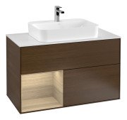 Тумба под раковину Villeroy & Boch Finion 100х50,1 см с подсветкой МДФ шпон грецкого ореха/стекло белое матовое G361PCGN