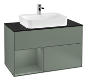 Тумба під раковину Villeroy & Boch Finion 100х50,1 см із підсвічуванням МДФ оливковий матовий лак/скло чорне матове G362GMGM