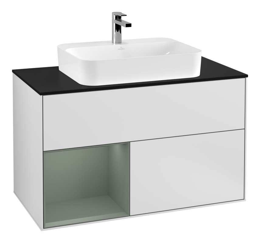 Тумба под раковину Villeroy & Boch Finion 100х50,1 см с подсветкой МДФ белый матовый лак/стекло черное матовое G362GMMT