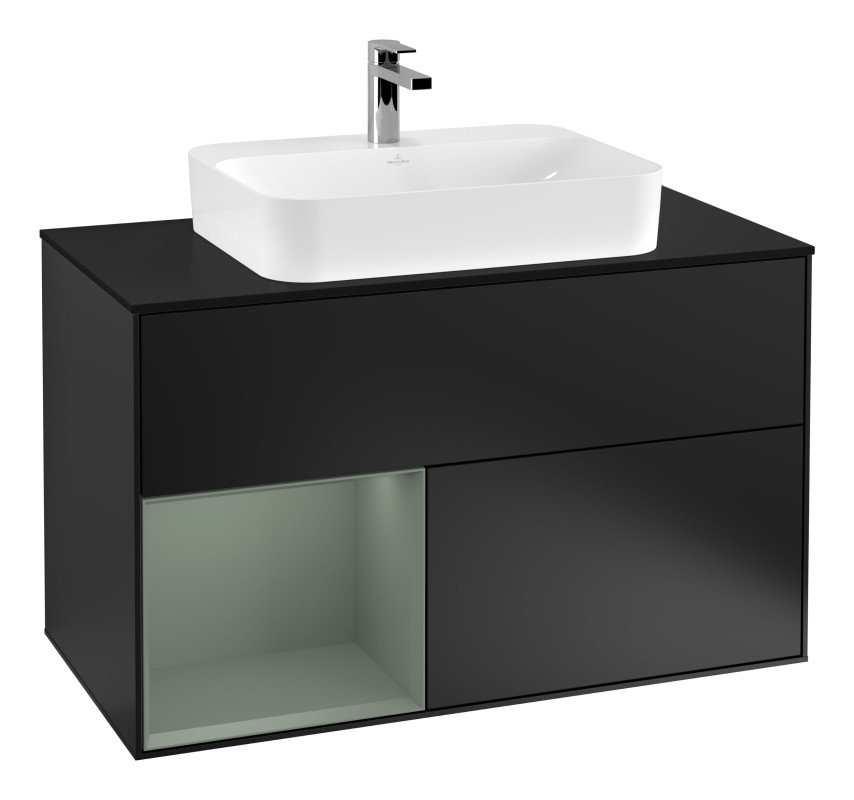 Тумба под раковину Villeroy & Boch Finion 100х50,1 см с подсветкой МДФ черный матовый лак/стекло черное матовое G362GMPD