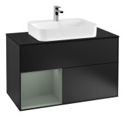 Тумба под раковину Villeroy & Boch Finion 100х50,1 см с подсветкой МДФ черный матовый лак/стекло черное матовое G362GMPD