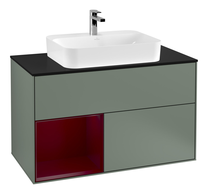 Тумба под раковину Villeroy & Boch Finion 100х50,1 см с подсветкой МДФ оливковый матовый лак/стекло черное матовое G362HBGM