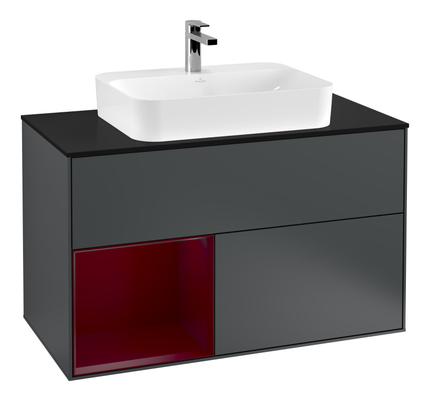 Тумба под раковину Villeroy & Boch Finion 100х50,1 см с подсветкой МДФ темно-синий матовый лак/стекло черное матовое G362HBHG