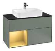 Тумба под раковину Villeroy & Boch Finion 100х50,1 см с подсветкой МДФ оливковый матовый лак/стекло черное матовое G362HFGM