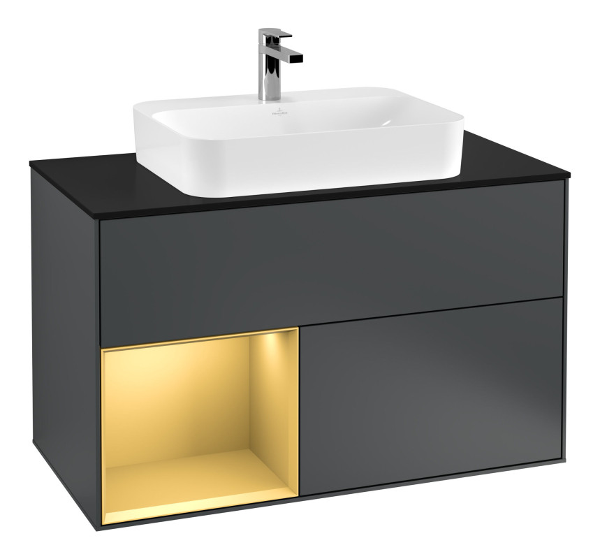 Тумба под раковину Villeroy & Boch Finion 100х50,1 см с подсветкой МДФ темно-синий матовый лак/стекло черное матовое G362HFHG