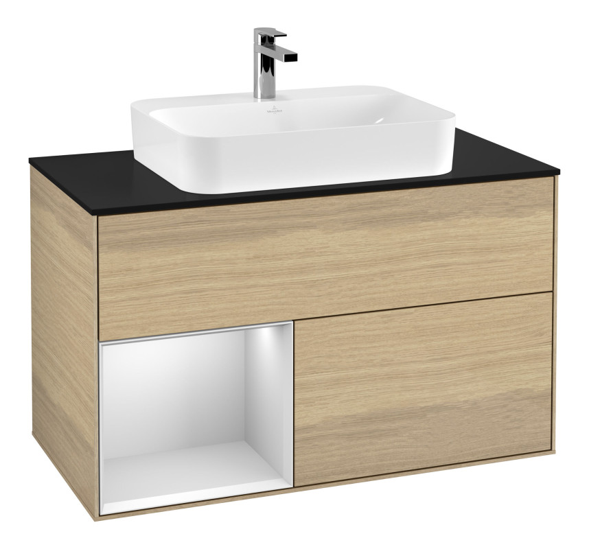 Тумба под раковину Villeroy & Boch Finion 100х50,1 см с подсветкой МДФ шпон дуба/стекло черное матовое  G362MTPC