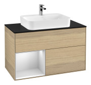 Тумба под раковину Villeroy & Boch Finion 100х50,1 см с подсветкой МДФ шпон дуба/стекло черное матовое  G362MTPC