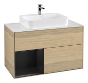 Тумба под раковину Villeroy & Boch Finion 100х50,1 см с подсветкой МДФ шпон дуба/стекло белое матовое G361PDPC