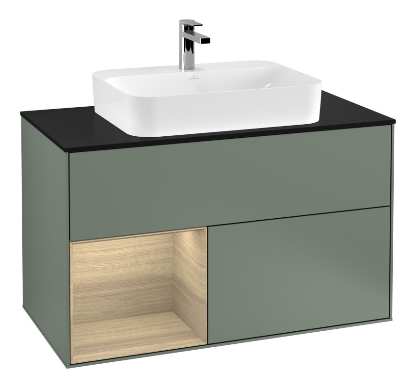 Тумба под раковину Villeroy & Boch Finion 100х50,1 см с подсветкой МДФ оливковый матовый лак/стекло черное матовое G362PCGM