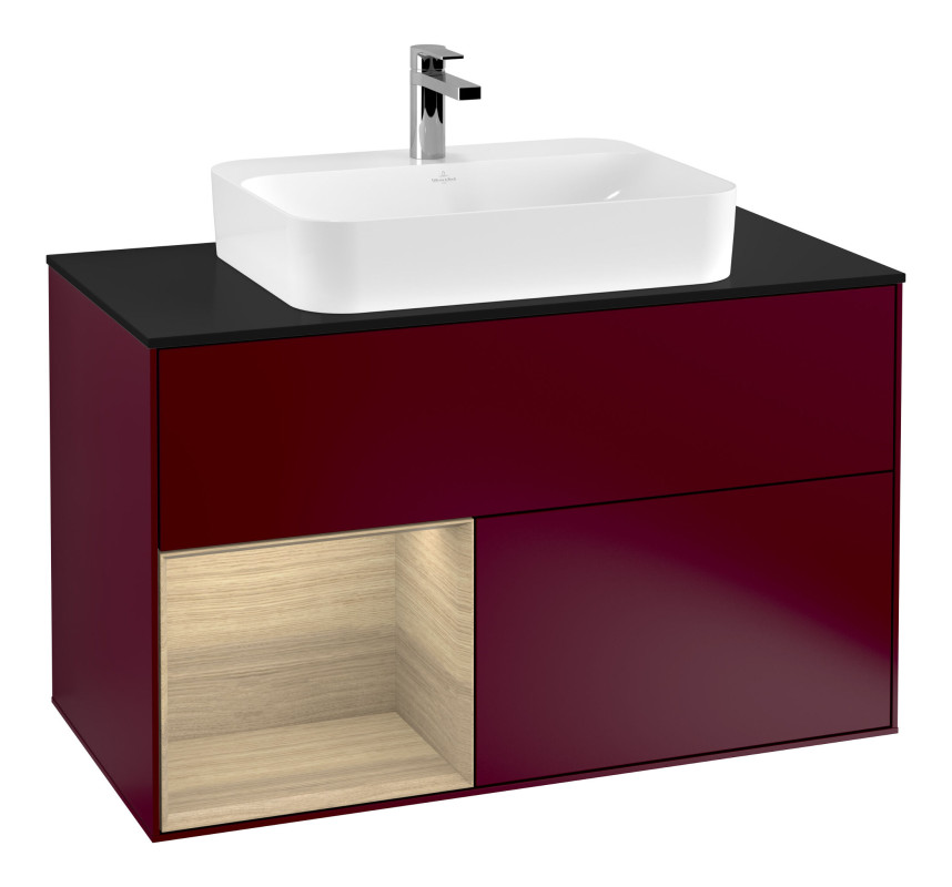 Тумба под раковину Villeroy & Boch Finion 100х50,1 см с подсветкой МДФ пион матовый лак/стекло черное матовое G362PCHB