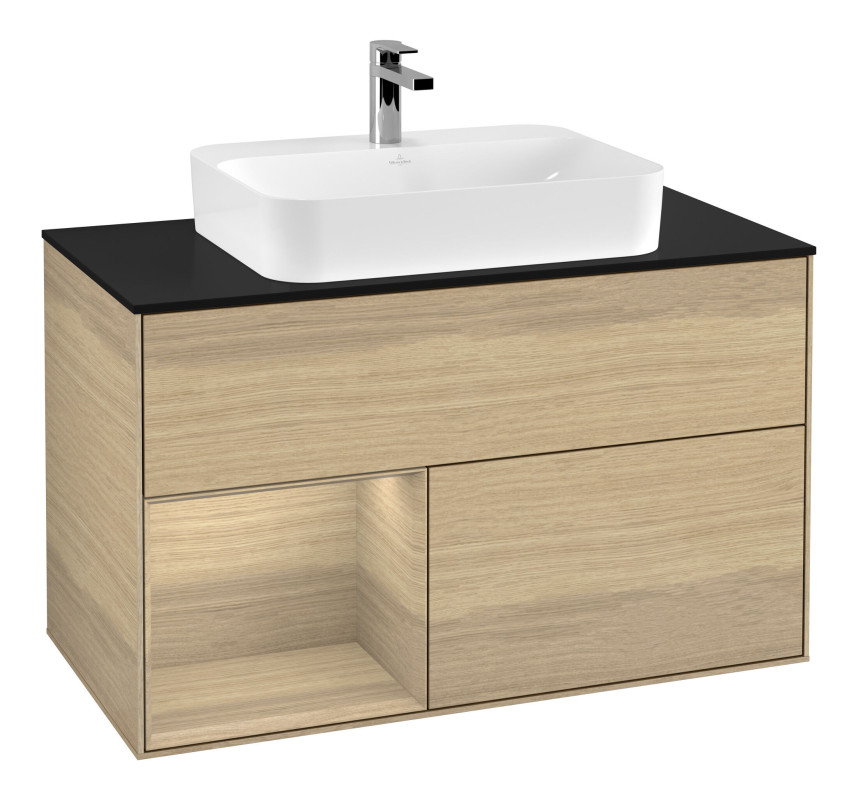 Тумба под раковину Villeroy & Boch Finion 100х50,1 см с подсветкой МДФ шпон дуба/стекло черное матовое G362PCPC