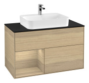 Тумба под раковину Villeroy & Boch Finion 100х50,1 см с подсветкой МДФ шпон дуба/стекло черное матовое G362PCPC