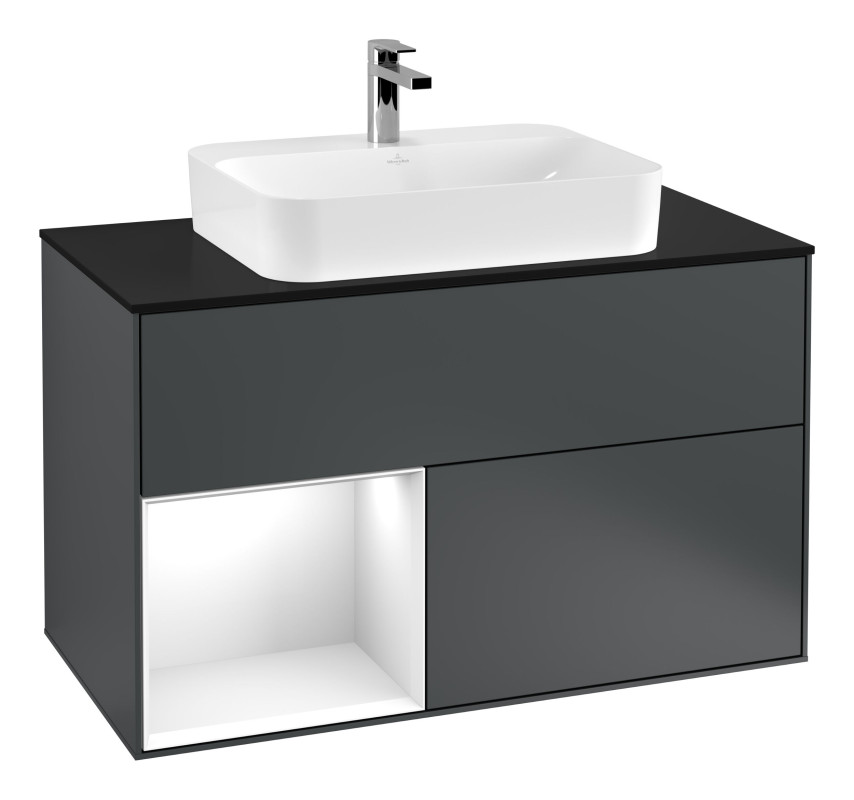 Тумба под раковину Villeroy & Boch Finion 100х50,1 см с подсветкой МДФ темно-синий матовый лак/стекло черное матовое G362GFHG