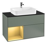 Тумба под раковину Villeroy & Boch Finion 100х50,1 см с подсветкой МДФ оливковый матовый лак/стекло черное матовое G362HFGM