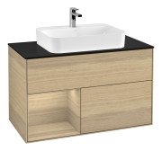 Тумба під раковину Villeroy & Boch Finion 100х50,1 см із підсвічуванням МДФ шпон дуба/скло чорне матове G362PCPC